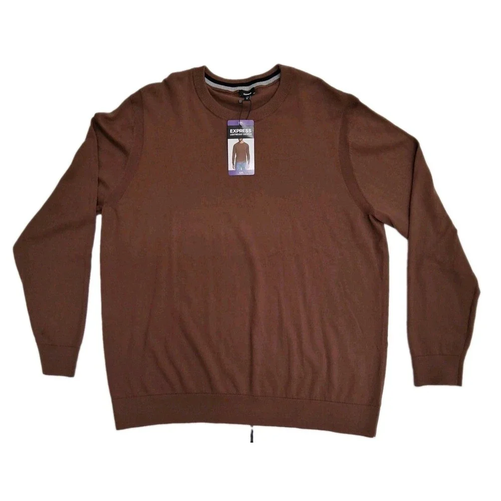 Express Brown Cotton Blend Business Casual Crewneck Sweater Lightweight Size 2XL